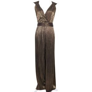NWT Anthro Vanessa Virginia Gold Pleated Jumpsuit Small